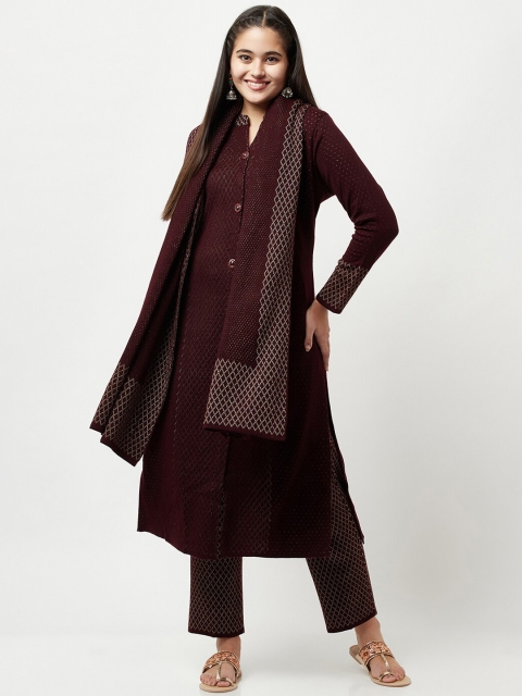 

Knitstudio Women Brown & Gold Kurta with Trousers & With Dupatta