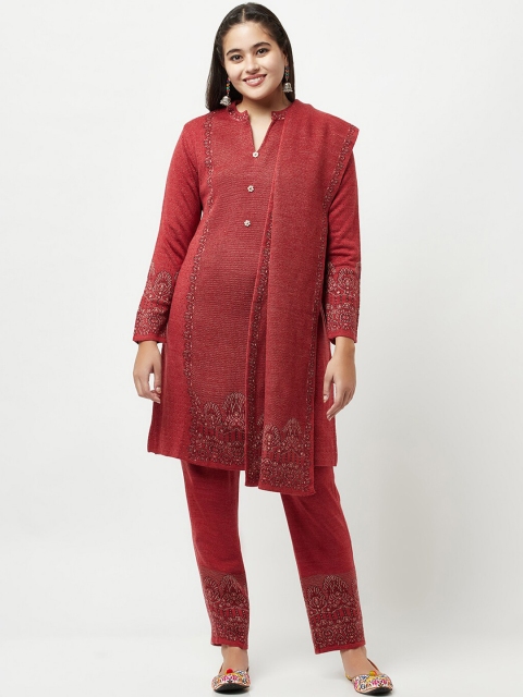 

Knitstudio Women Red Ethnic Motifs Kurta with Trousers & Dupatta