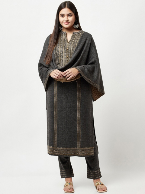 

Knitstudio Women Grey Kurti with Trousers & With Dupatta