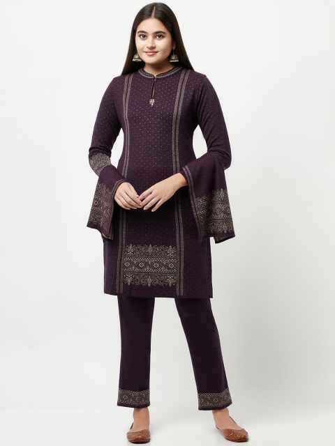 

Knitstudio Women Purple Kurti with Trousers & With Dupatta