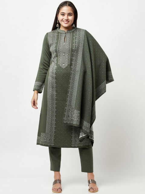 

Knitstudio Women Green Ethnic Motifs Kurta with Trouser & With Dupatta