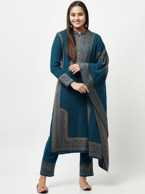 

Knitstudio Women Teal Blue Kurta with Trousers & With Dupatta