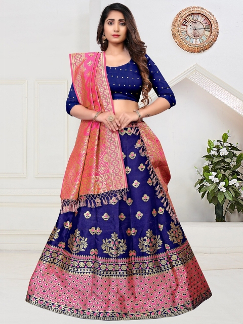 

Warthy Ent Pink & Blue Semi-Stitched Lehenga & Unstitched Blouse With Dupatta