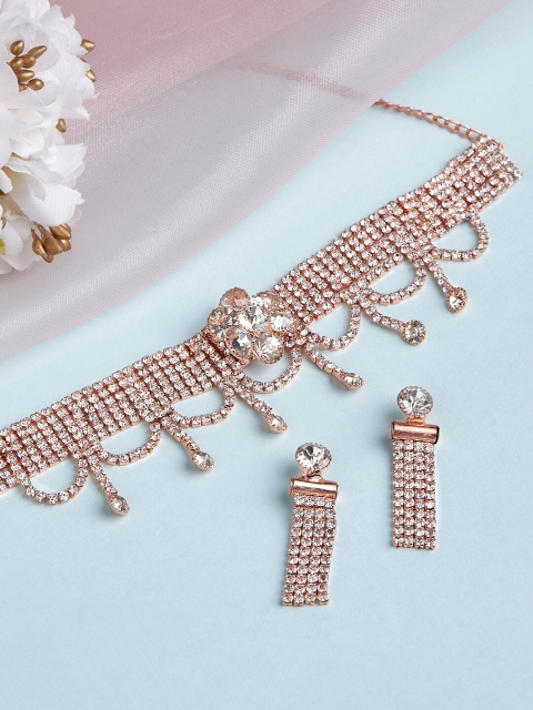 

Anouk Rose Gold-Plated &White AD Studded Jewellery Set