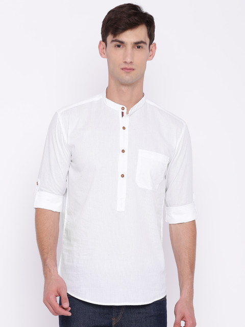 

British Club Men White Striped Straight Kurta