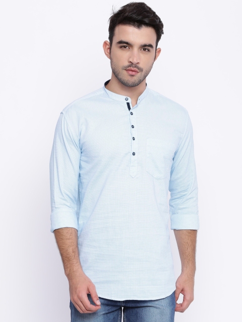 

British Club Men Turquoise Blue Checked Straight Kurta