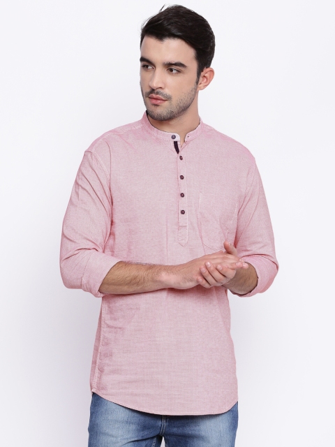 

British Club Men Red Checked Straight Kurta