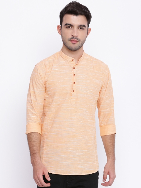 

British Club Men Orange Solid Straight Kurta