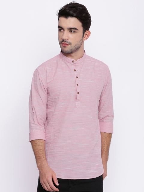 

British Club Men Pink Self-Striped Straight Kurta