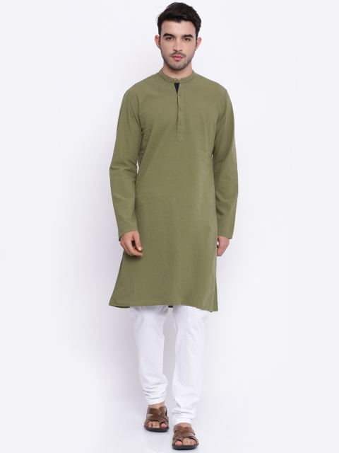 

British Club Men Olive Green Solid Straight Kurta