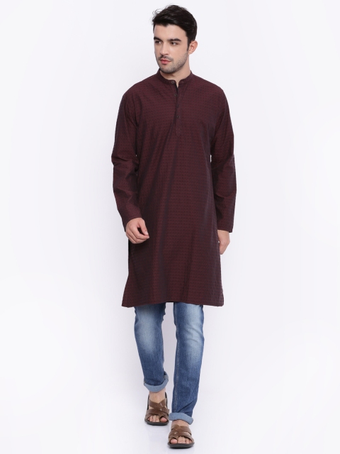 

British Club Men Maroon Woven Design Straight Kurta