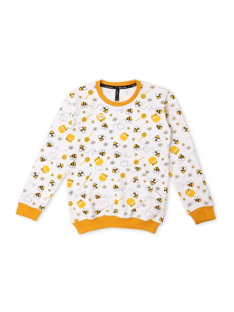 

earth conscious Girls White & Yellow Printed Cotton Sweatshirt