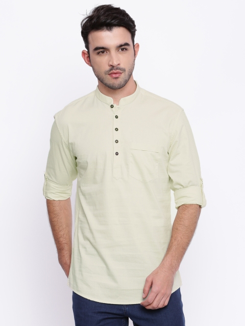 

British Club Men Cream-Coloured Woven Design Straight Kurta