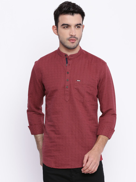 

British Club Men Maroon Woven Design Straight Kurta