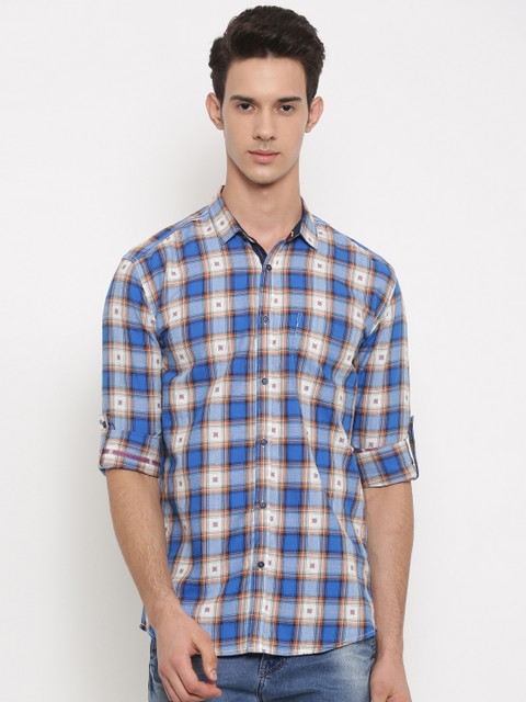 

Nature Casuals Men Blue & Off-White Slim Fit Checked Casual Shirt