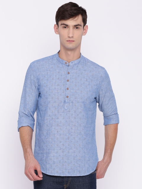 

British Club Men Blue Woven Design Straight Kurta