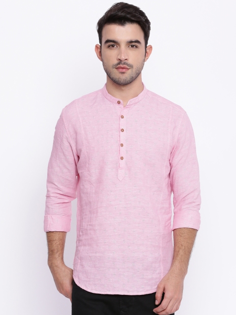 

British Club Men Pink Woven Design Straight Kurta