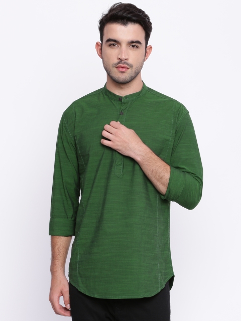 

British Club Men Green Solid Straight Kurta