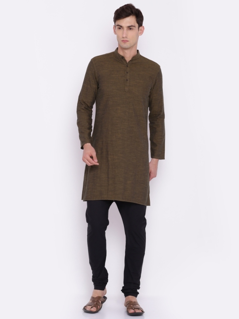 

British Club Men Olive Green & Black Solid Kurta with Churidar