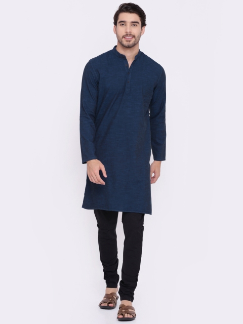 

British Club Men Blue & Black Solid Kurta with Pyjamas