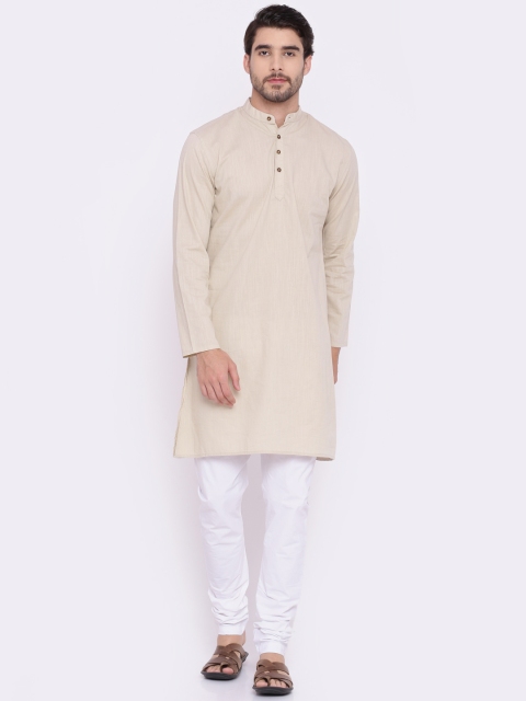 

British Club Men Beige & White Solid Kurta with Pyjamas