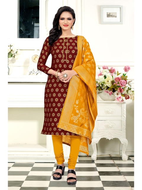 

MORLY Maroon & Yellow Dupion Silk Unstitched Dress Material