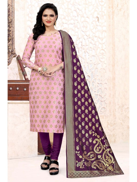 

MORLY Pink & Gold-Toned Dupion Silk Unstitched Dress Material