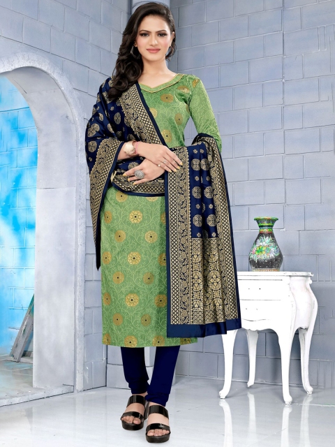

MORLY Green & Blue Dupion Silk Unstitched Dress Material