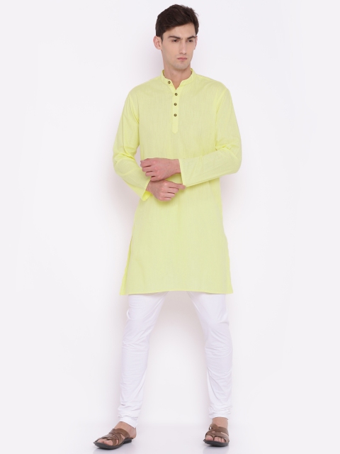 

British Club Men Yellow & White Solid Kurta with Churidar