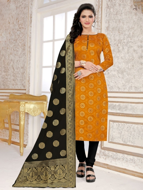 

MORLY Women Yellow & Black Dupion Silk Banarasi Unstitched Dress Material