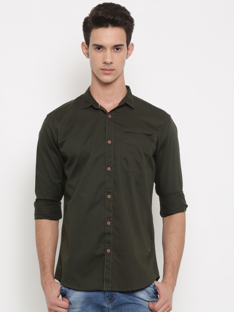 

Nature Casuals Men Olive Green Slim Fit Solid Casual Shirt
