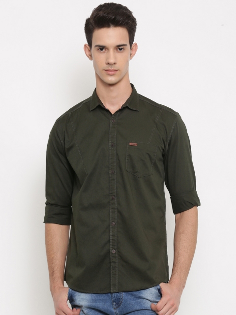 

Nature Casuals Men Olive Green Slim Fit Solid Casual Shirt