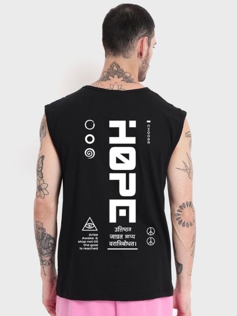 

Bewakoof Men Black & White Typography Printed Cotton Sleeveless T-shirt