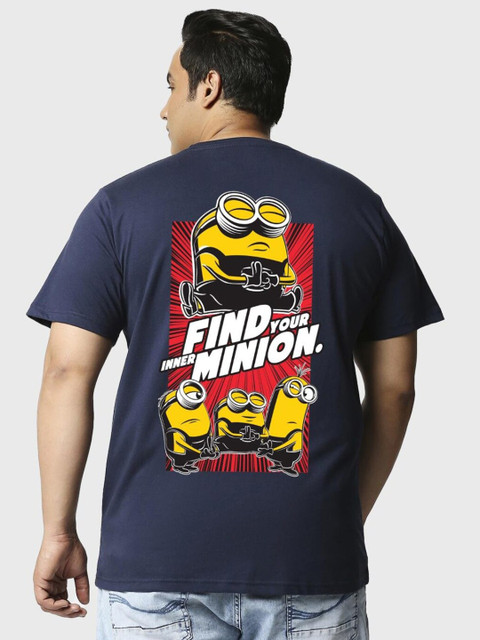 

Bewakoof Plus Men Plus Size Navy Blue & Red Minions Printed T-shirt