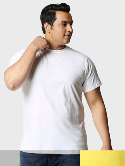 

Bewakoof Plus Men Plus Size Pack Of 2 White & Yellow Pure Cotton T-shirt