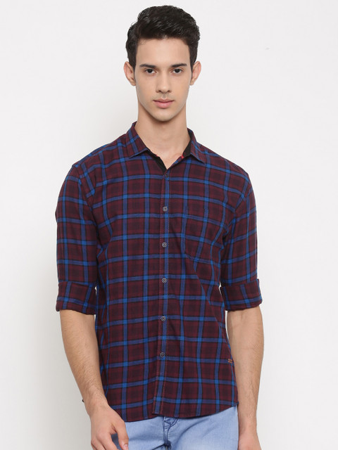 

Nature Casuals Men Burgundy Slim Fit Checked Casual Shirt