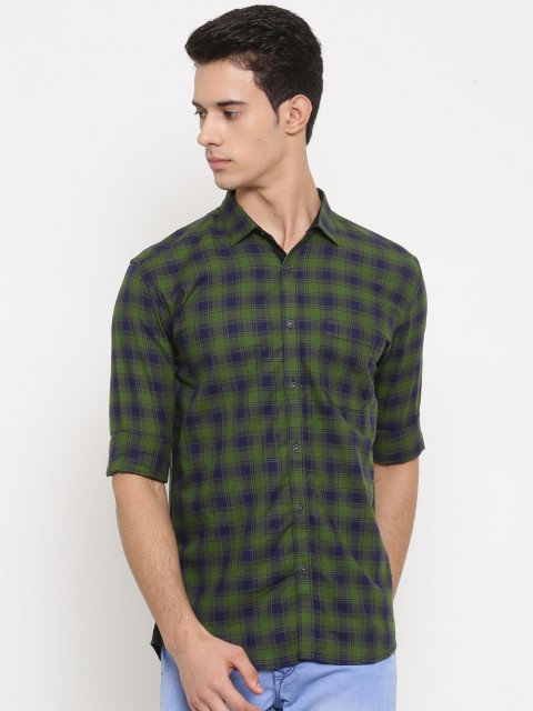 

Nature Casuals Men Navy & Green Slim Fit Checked Casual Shirt, Navy blue