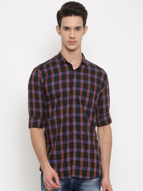 

Nature Casuals Men Black & Purple Slim Fit Checked Casual Shirt