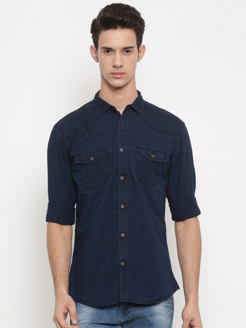 

Nature Casuals Men Navy Blue Slim Fit Solid Chambray Shirt