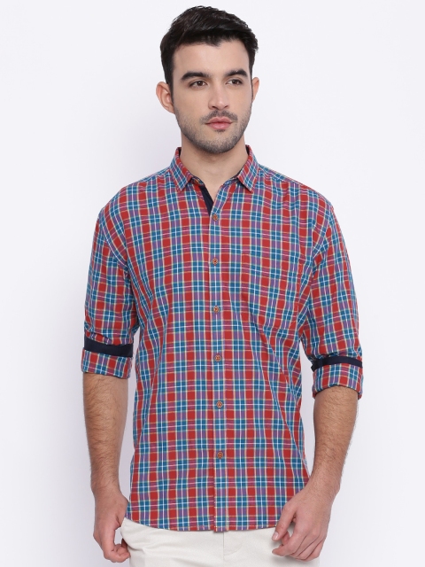 

British Club Men Red & Blue Slim Fit Checked Casual Shirt
