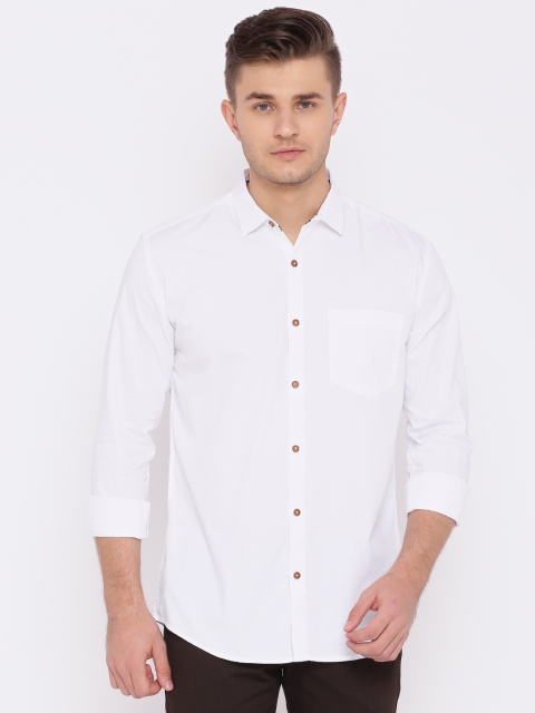 

British Club Men White Slim Fit Solid Casual Shirt