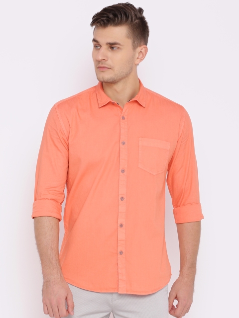 

British Club Men Orange Slim Fit Solid Casual Shirt