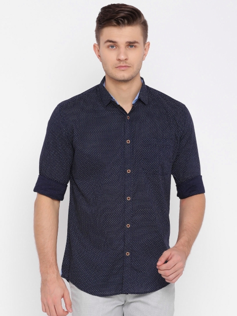 

British Club Men Navy Blue Slim Fit Printed Casual Shirt