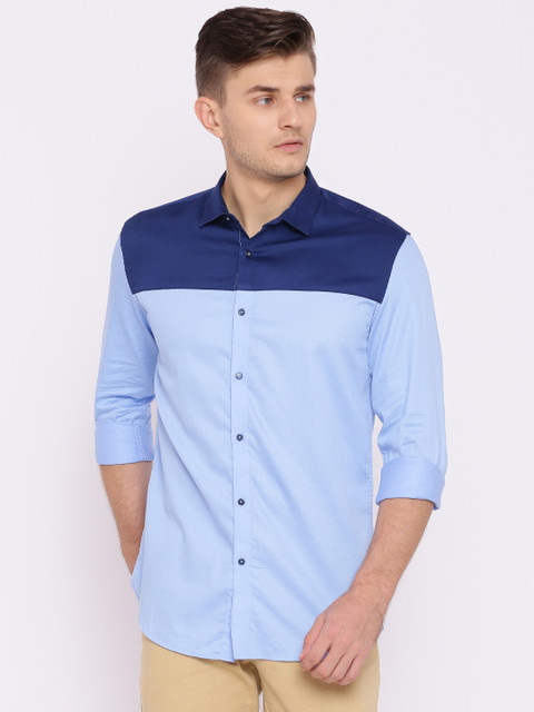 

British Club Men Blue Slim Fit Solid Casual Shirt