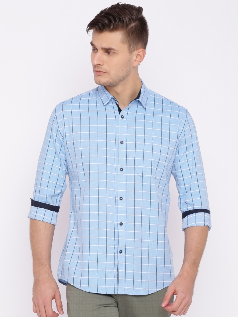 

British Club Men Blue Slim Fit Checked Casual Shirt