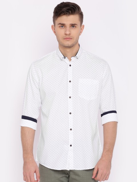 

British Club Men White Slim Fit Printed Casual Shirt