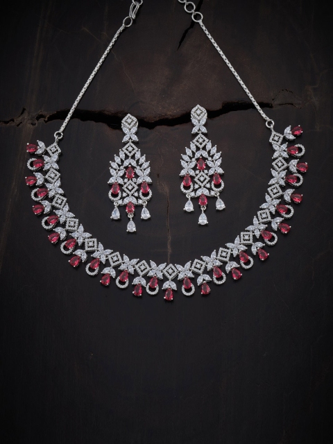 

Kushal's Fashion Jewellery Rhodium-Plated Silver-Toned White CZ-Studded Jewellery Set