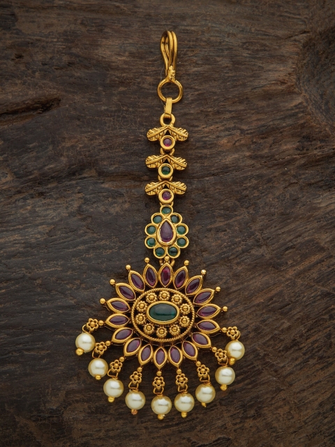 

Kushal's Fashion Jewellery Gold Toned Red & Green Artificial Stones and Beads Studded Maangtika