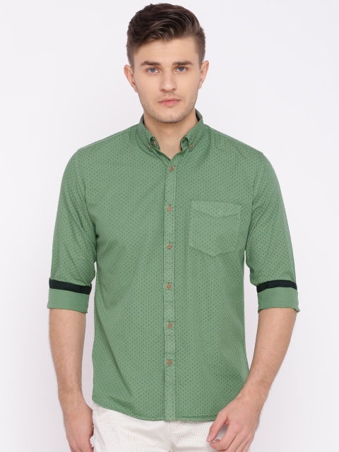 

British Club Men Olive Green Slim Fit Printed Casual Shirt