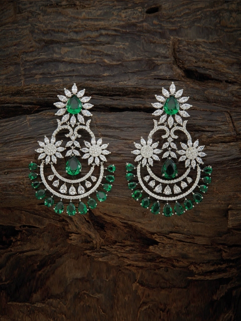 

Kushal's Fashion Jewellery Green & Rhodium-Plated Crescent Shaped Drop Earrings